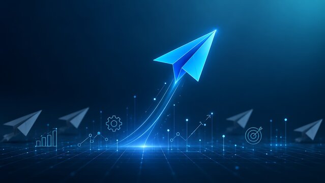 Origami Paper Plane Taking Off Showing Business Growth And Success Trajectory
