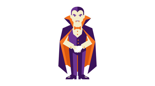 Vampire character in purple cape and tuxedo vector illustration