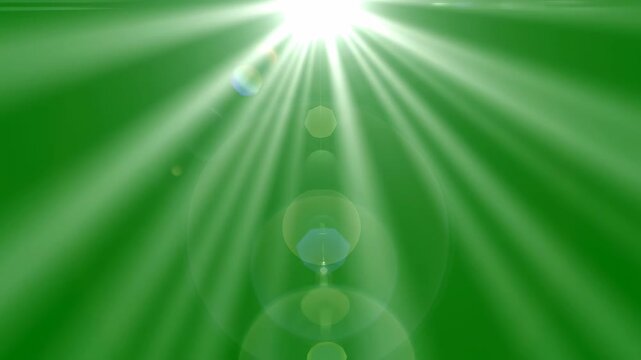 Bright White Lens Flare Rays emanating upwards from a green screen background during a cinematic motion sequence