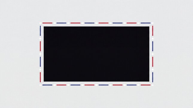 American patriotic frame with red and blue dashed lines and stars around a black rectangle copy space
