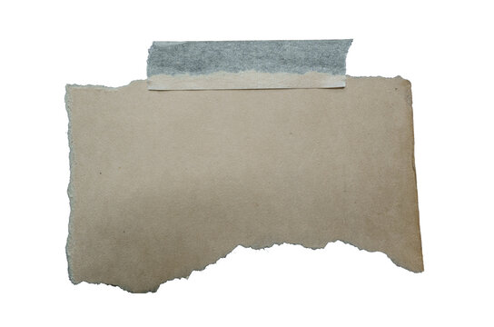 Papel artesanal rasgado con cinta adhesiva sobre fondo transparente
