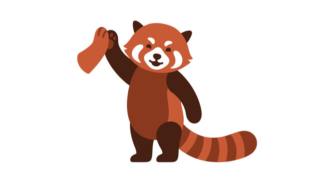 Cute Red Panda Giving a High Five, Cartoon Style, Isolated on White