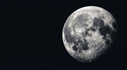 Fototapeta premium The moon s surface detailed and cratered glows against a dark background