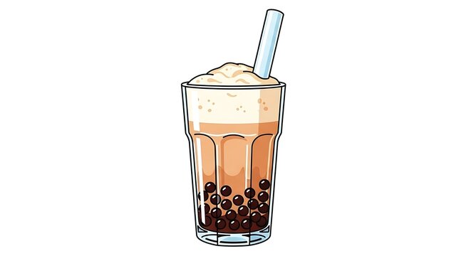 Bubble milk tea glass with straw