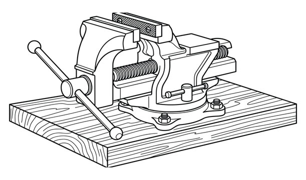Workbench vice clamp tool on wood for industrial or diy projects