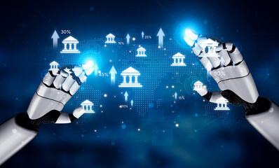 Obraz premium AI drives fintech innovation with smart assistants and banking tools to optimize online finance, mobile banking, and customer experience. Artificial intelligence spline