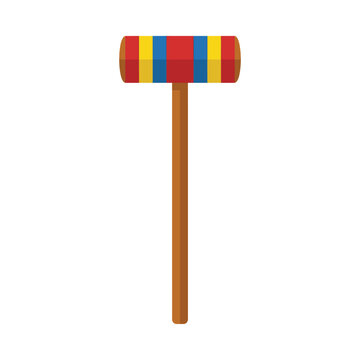 Colorful Wooden Mallet for Croquet Game, Isolated on White Background