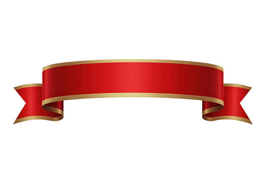 Detailed red ribbon banner with gold trim front view