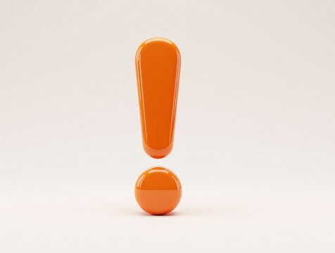 Glossy orange exclamation mark symbol isolated on white background. Bright graphic element for urgent alerts important notifications or safety warnings.