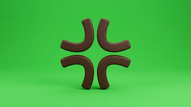 A vibrant green perspective showcases four curved brown shapes forming an interesting central intersection point, creating a compelling visual structure with deep earthy tones against a bright