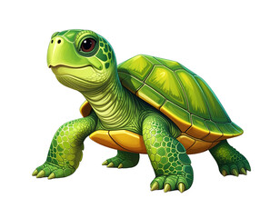 Obraz premium Cute baby turtle illustration, green shell and yellow accents, friendly creature