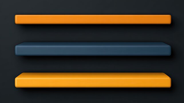 Three colorful floating shelves against a dark background copy space