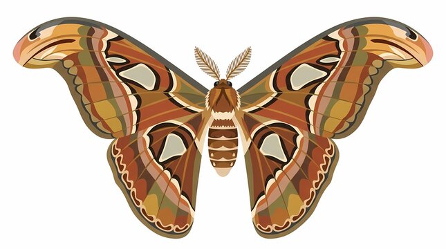 Detailed Illustration of a Large Atlas Moth Isolated on White Background.