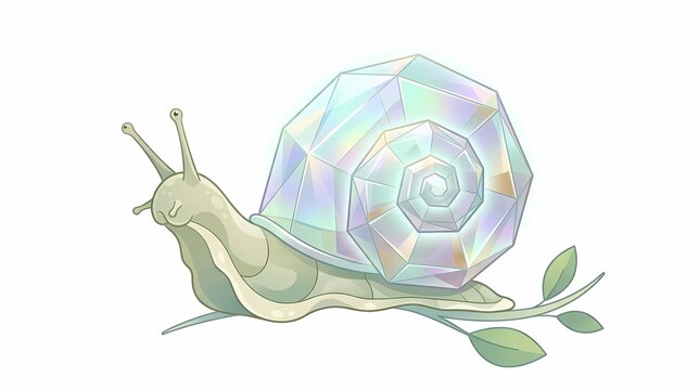 Fantasy snail with a magical crystal shell on a branch.