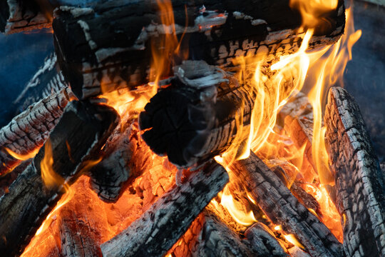 Campfire closeup, flames