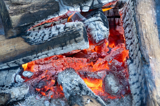 Campfire embers closeup