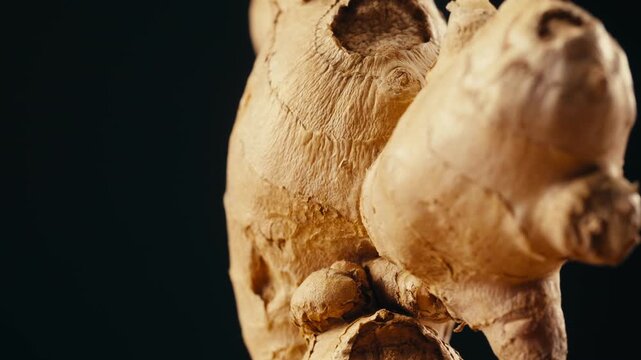 Fresh Ginger Root and Slices on Wooden Plank &mdash; Close-Up Food Texture