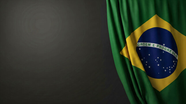 Brazil Flag Hanging with Dark Background and Copyspace