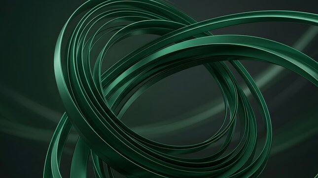 Abstract green rings swirling in a dark space