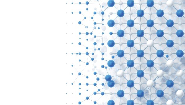 Digital blue molecular network connected spheres on white background with molecular structure blue molecules scientific model data visualization science background science research