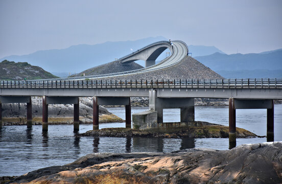 Spectacular Atlantic Road (Atlanterhavsveien) - connection from the mainland Romsdal peninsula to the island of Averoya in More og Romsdal county. Norway.