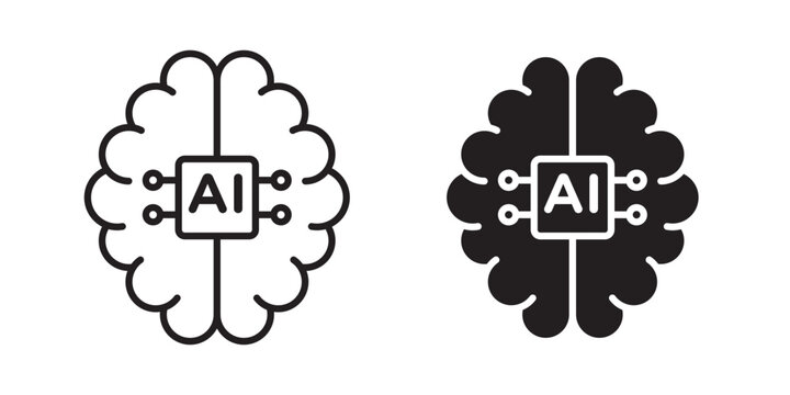 AI brain icon flat outline in black