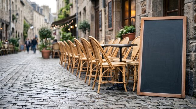 Atmospheric Outdoor Cafe Terrace With Slate Menu Board
