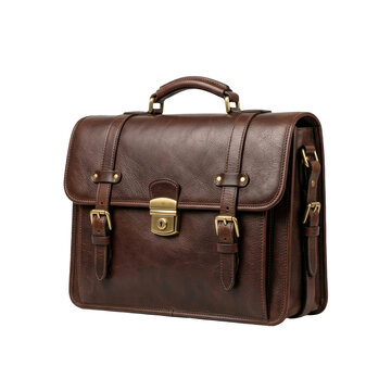 Vintage Leather Briefcase with Brass Buckles, Business, Stock Photo