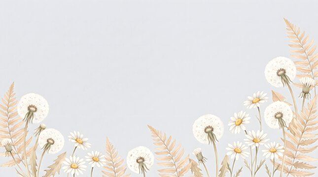 Minimal Botanical Watercolor Border On Pale Blue Background