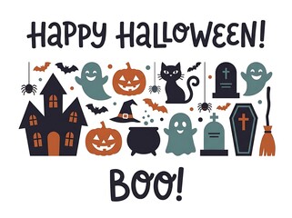 Obraz premium Halloween Icon Set with Ghosts, Pumpkins, and Spooky Symbols