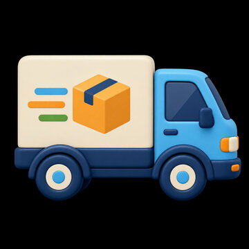 Delivery Truck with Parcel Box, Logistics and Shipping Service Icon