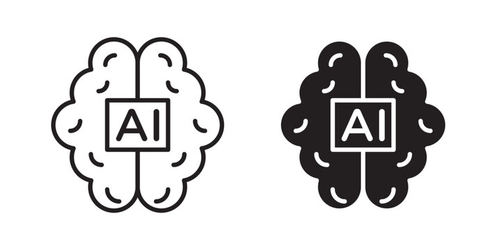 AI brain icon flat outline in black