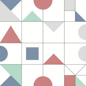 Abstract geometric pattern with colorful shapes in a grid.