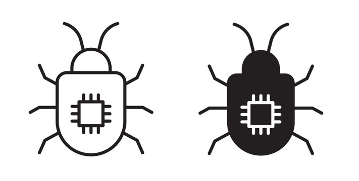 Computer bug icon flat outline in black
