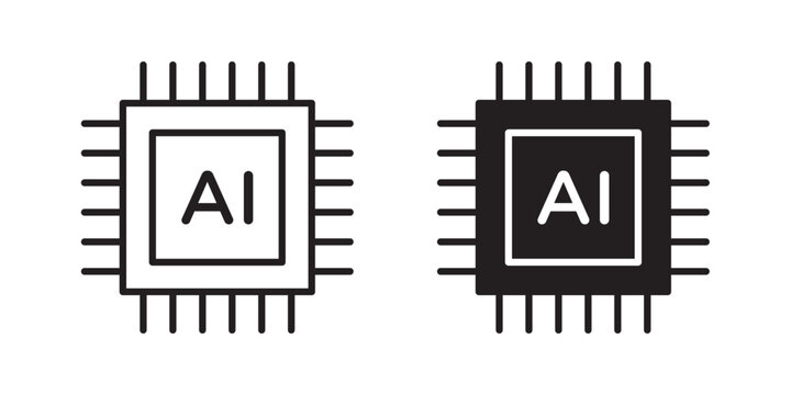 AI chip icon flat outline in black