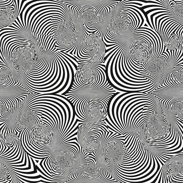Hypnotic black and white swirling optical illusion pattern.