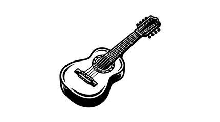 Fototapeta premium Classical acoustic guitar black and white vector line art.