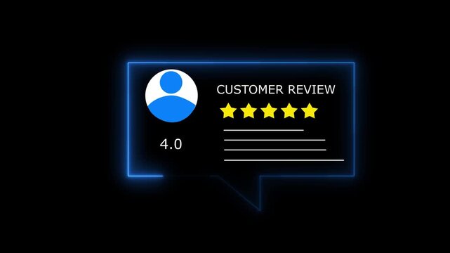 Glowing neon Rating 4 stars icon animation. animation customer review concept, character giving three star feedback on neon rectangle. animated customer satisfaction rating 4k video