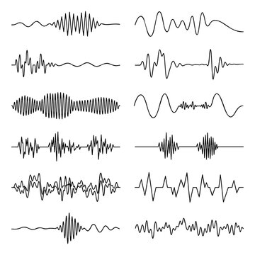 Audio Sound Wave Line Art Vector Icons Collection
