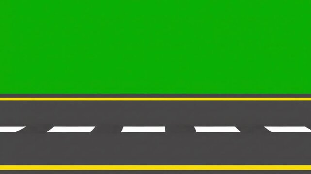 Minimal Highway Speed Background for Compositing, Clean minimalist highway motion background featuring rapidly traveling lane markings on a dark asphalt road with a vivid green screen background, idea