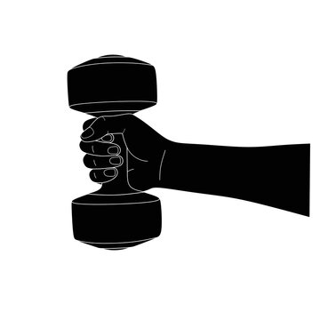 Hand hold dumbbell silhouette vector, silhouette hand lifting dumbbell image, silhouette hand lifting barbell stock vector,hand holding barbell on black image,hand lift barbell black vector 