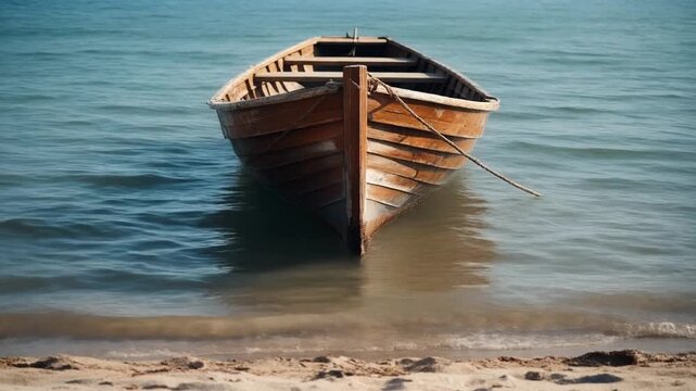 浜に上がった木造漁船の船体に寄せる波 シームレスループ動画背景 16:9 4K