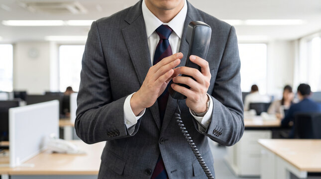 軽くお辞儀をしながら電話で話すビジネスマンの首下