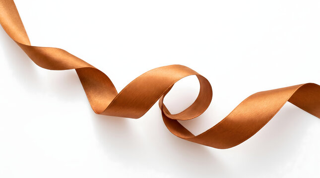 アンバーブロンズのシルクリボンが二点間を緩やかな螺旋で結ぶ背景 / Amber Bronze Silk Ribbon Spiral Background