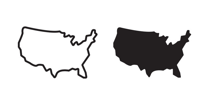 America map icon flat outline in black