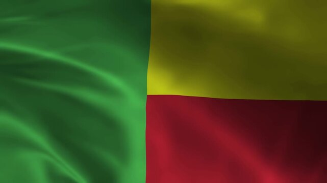 Waving Benin Flag Animation with Green Yellow Red Fabric Texture