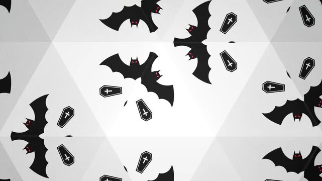 Looping background video of fantastical kaleidoscope patterns spreading with Halloween bats and pumpkins