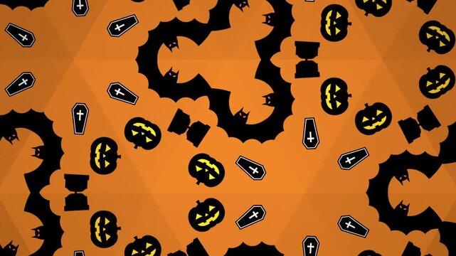 Ornamental Halloween kaleidoscope loop background featuring bats and pumpkins