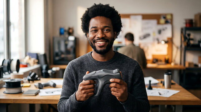 Engineer holding 3D printed prototype, showcasing AI driven design and rapid prototyping Practical use of Artificial Intelligence