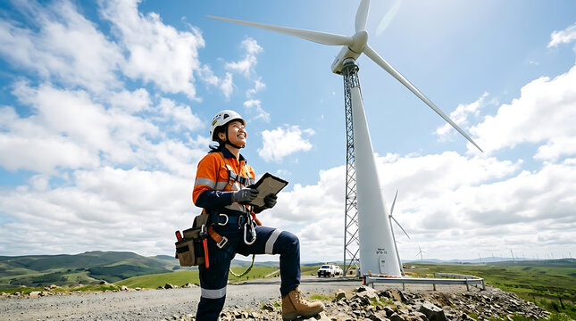 Engineer Uses Tablet AI for Wind Turbine Efficiency Optimization Practical use of Artificial Intelligence